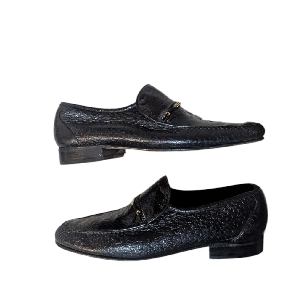 STEMAR Vintage Loafers Black Leather 10.5 Aligator Croc Made in Italy Old Money